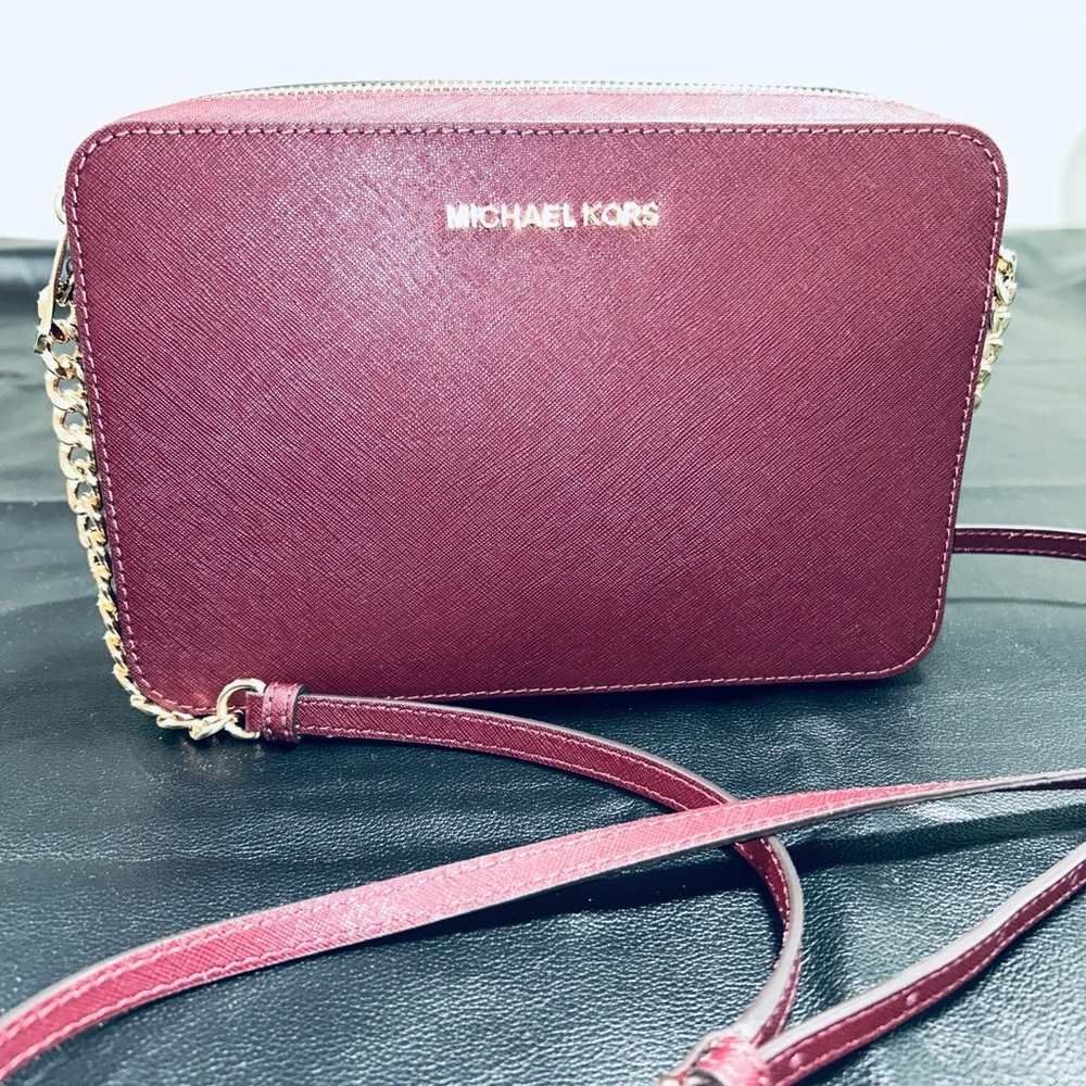 Michael Kors Wine Burgundy Crossbody Shoulder bag or Purse Bag Saffiano Leather